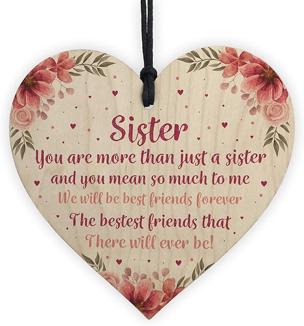 RED OCEAN Sister Gifts Wooden Heart Sister Gifts From Sister Brother Keepsake