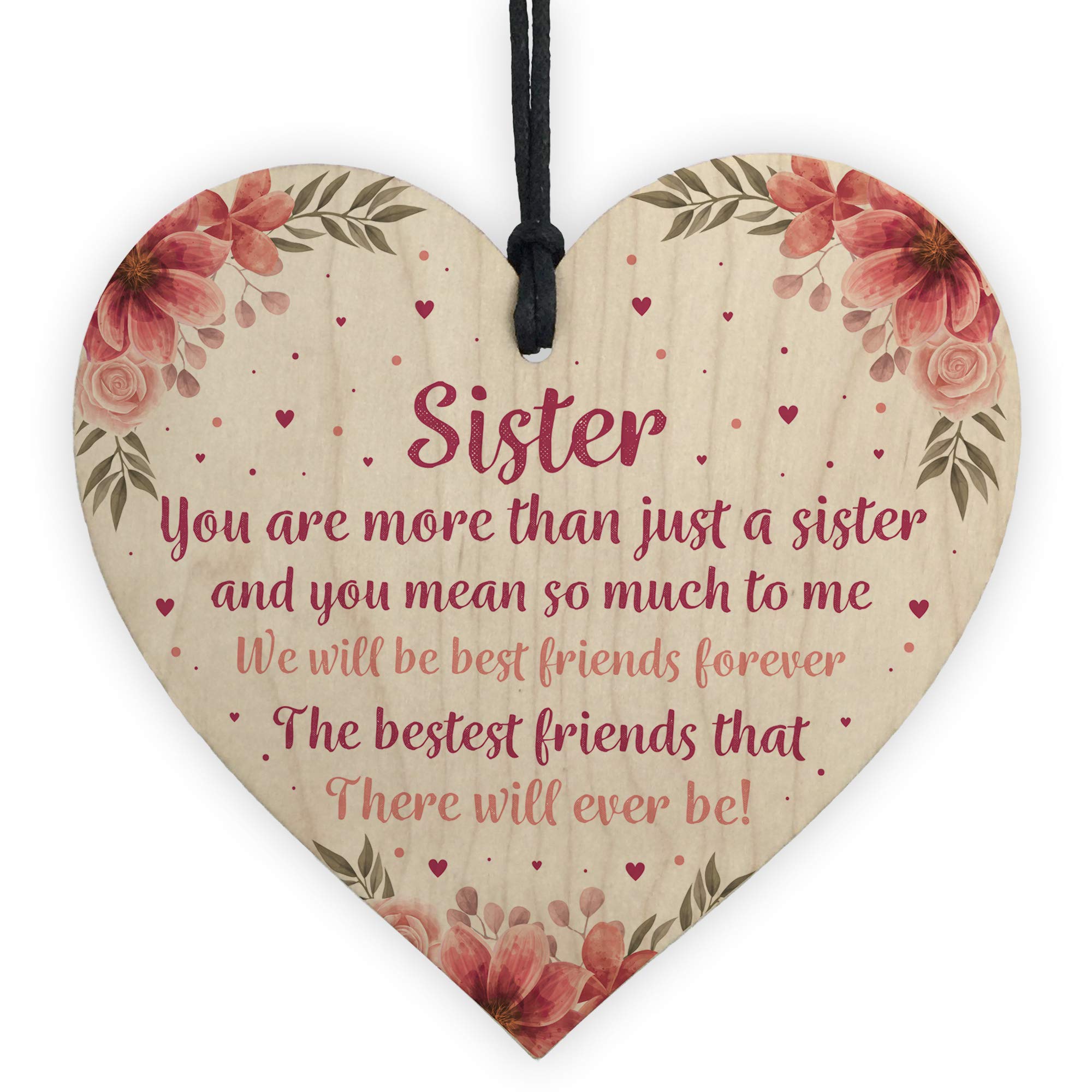 Red Ocean Best Friend Sister Wooden Heart Sister From Sister Brother Keepsake