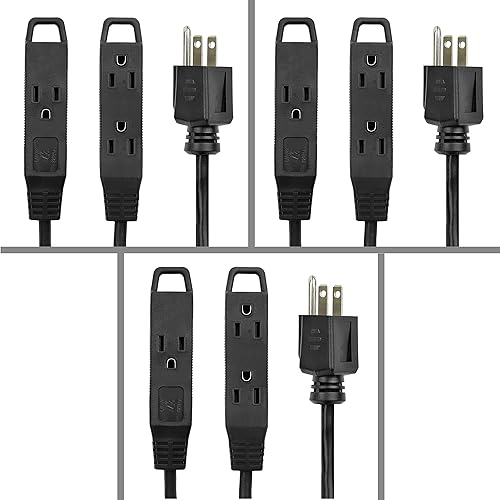 BindMaster Cable de extensión de 10 pies, 3 clavijas a tierra, 3 tomas, resistente, negro (paquete de 3)