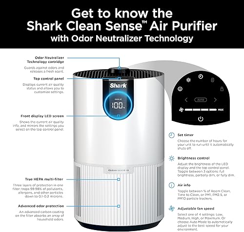 Miniatura 11 de Shark HP132 Clean Sense - Purificador de aire con tecnología neutralizadora de olores, filtro HEPA, 500 pies cuadrados, habitación pequeña,