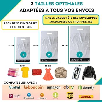 KBWONDERS Pack 30 Pochette Colis Vinted Avec Poignée - Enveloppe Plastique Opaque Étanché & Résistante 10kg+