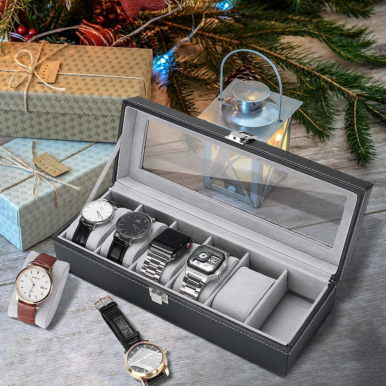 MONSITO Watch Box Organizer -6 Slot Watch Storage Holder and Display Collection Box with Transparent Glass-Watch Case Organiser for Men and Women-Travel Friendly Box for Gifts (B0C76V4DXR) Amazon Price History, Amazon Price Tracker