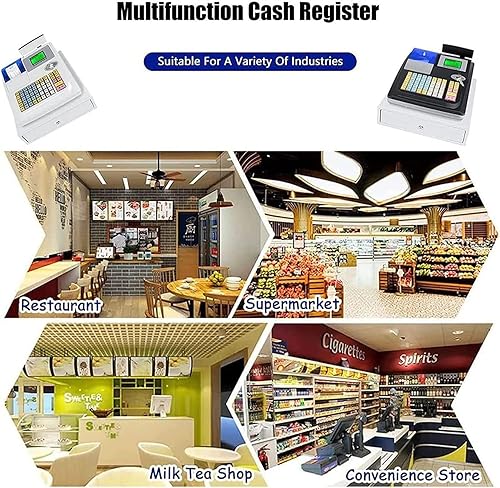 Miniatura 8 de Caja registradora electrónica de 48 teclas, pantalla LED digital de 8 con cajón de efectivo de 12 V, teclado plano e impresora térmica, caja