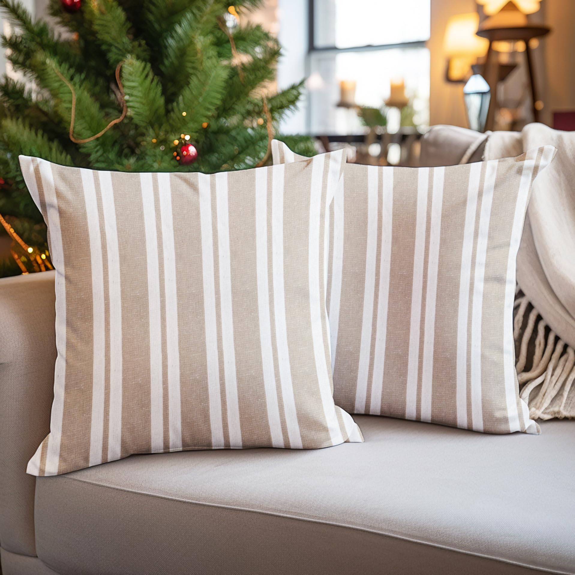 Encasa XO Homes Cushion Covers 2 Pcs Set(40X40 Cm)-Franca Beige Stripes-Decorative Large Square Colourful Washable Eco-Cotton,Pillow Cases For Living Room,Sofa,Chair,Bedroom,Home&Hotel,120 TC (B07RZ5GZL2) Amazon Price History, Amazon Price Tracker