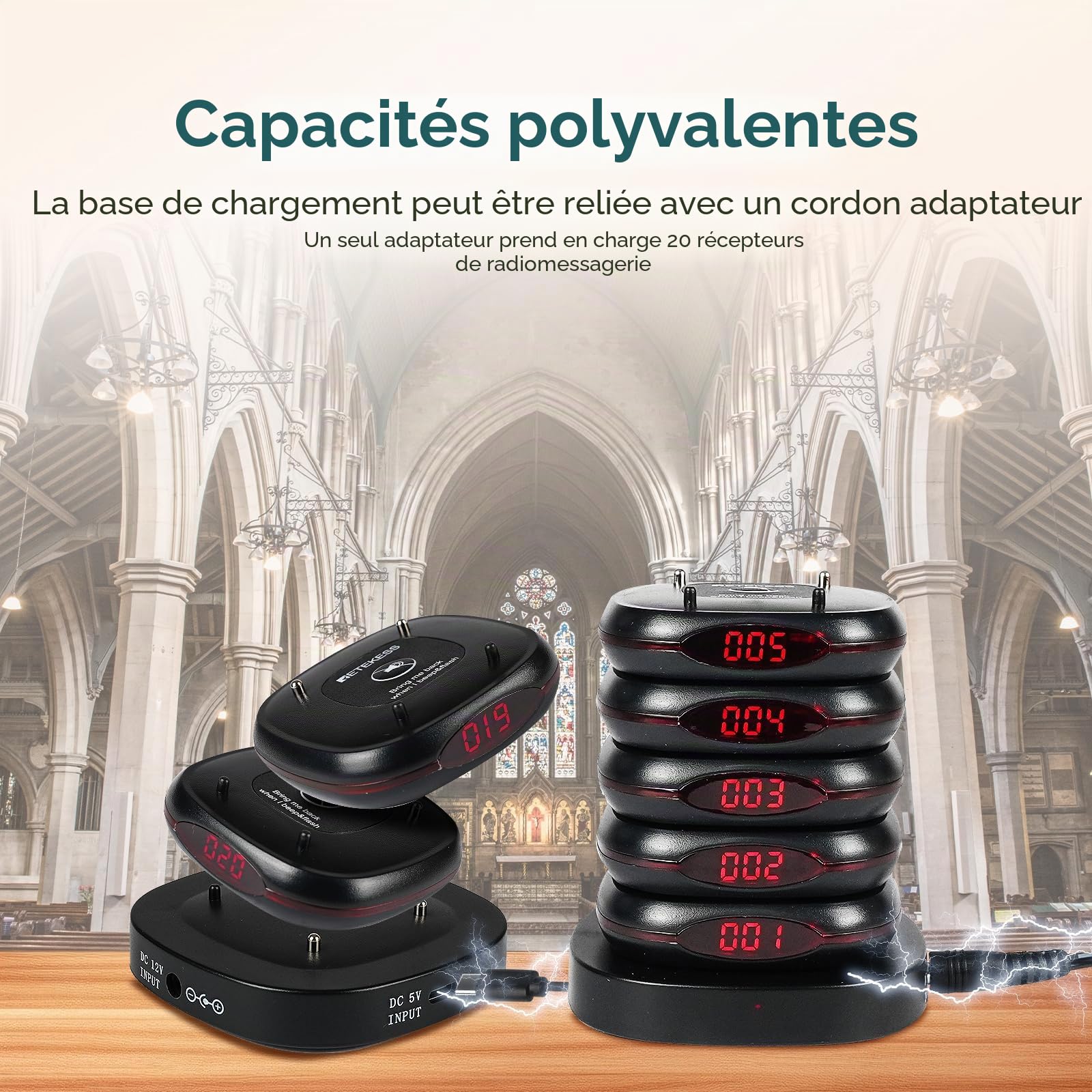 Retekess TD161 Bipeur Restaurant, 500M Bip Restaurant, 40 Bippers, Clavier Amovible, Facile à Installer, Bouton Muet, Bipeurs Client pour Food Court, Entertainment Centre, Resort