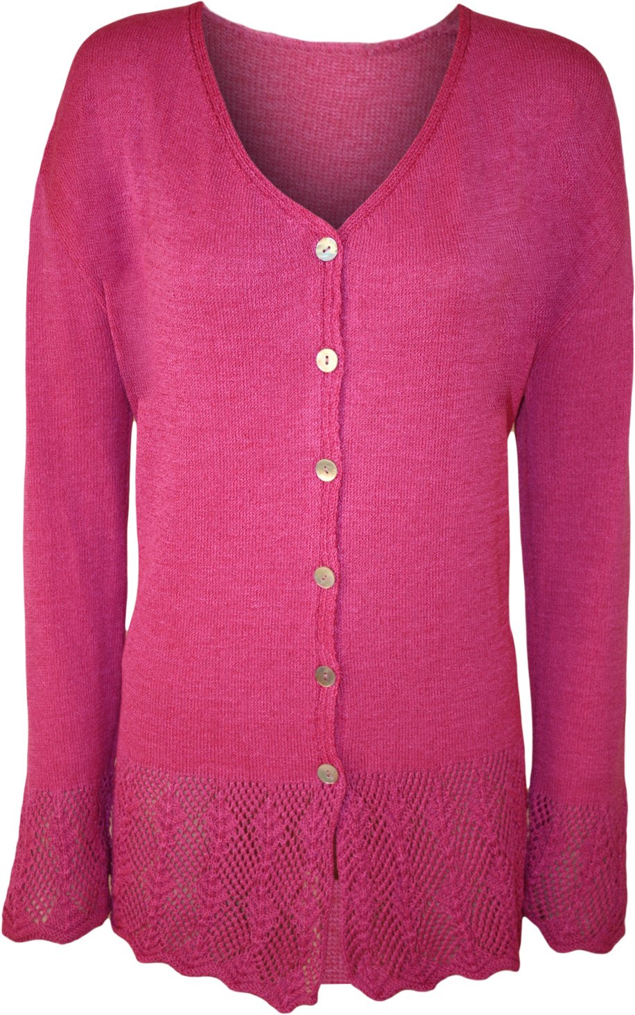 Wearall Women's Cerise New Plus Knitted Button Cardigan Long Sleeve Crochet Top - 18-20(M/L)