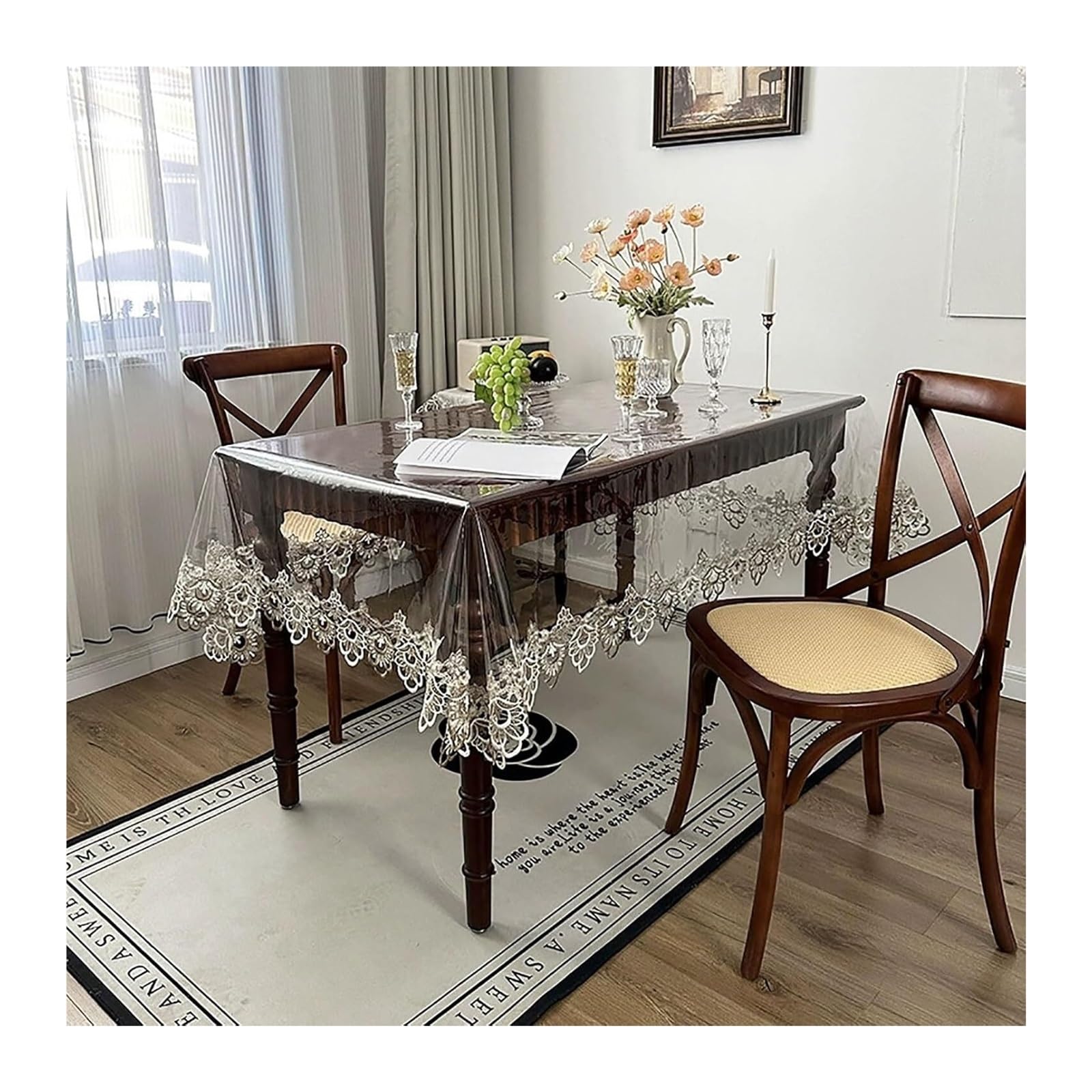 Runner da tavola in pizzo, Runner da tavolo ricamato con piccoli fiori in pizzo(90 * 90cm)