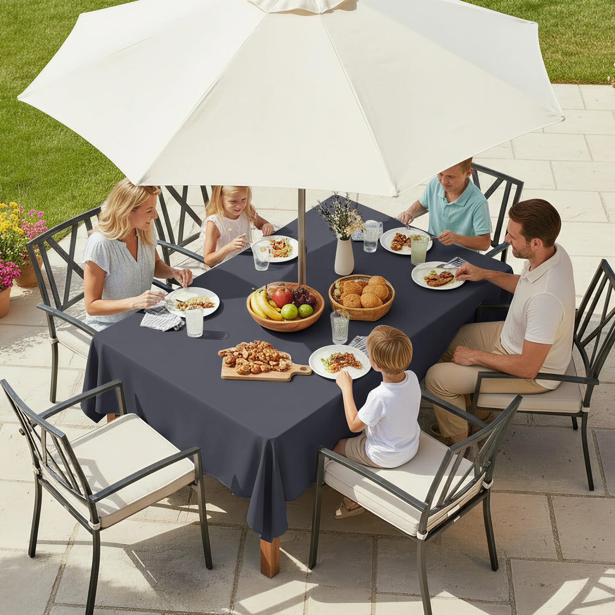 LUSHVIDA Rectangle Outdoor Tablecloth with Umbrella Hole 52x70 Inch Grey