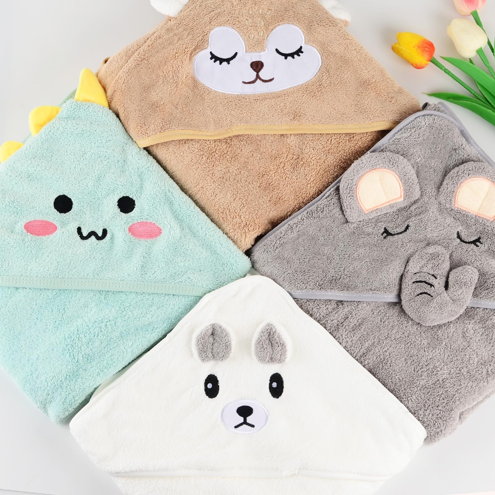 4 pièces Cape de Bain Bébé, Serviette de Bain à Capuche pour Bébé, Sortie de Bain Super Absorbante, Serviettes pour Enfants en Bas âge
