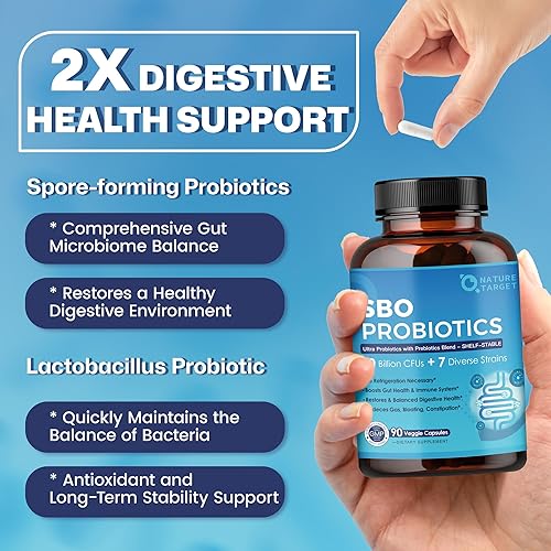 Miniatura 3 de NATURE TARGET Probióticos para mujeres y hombres, 60 mil millones de UFC, prebióticos y probióticos para la salud intestinal - Probiótico SBO apoya