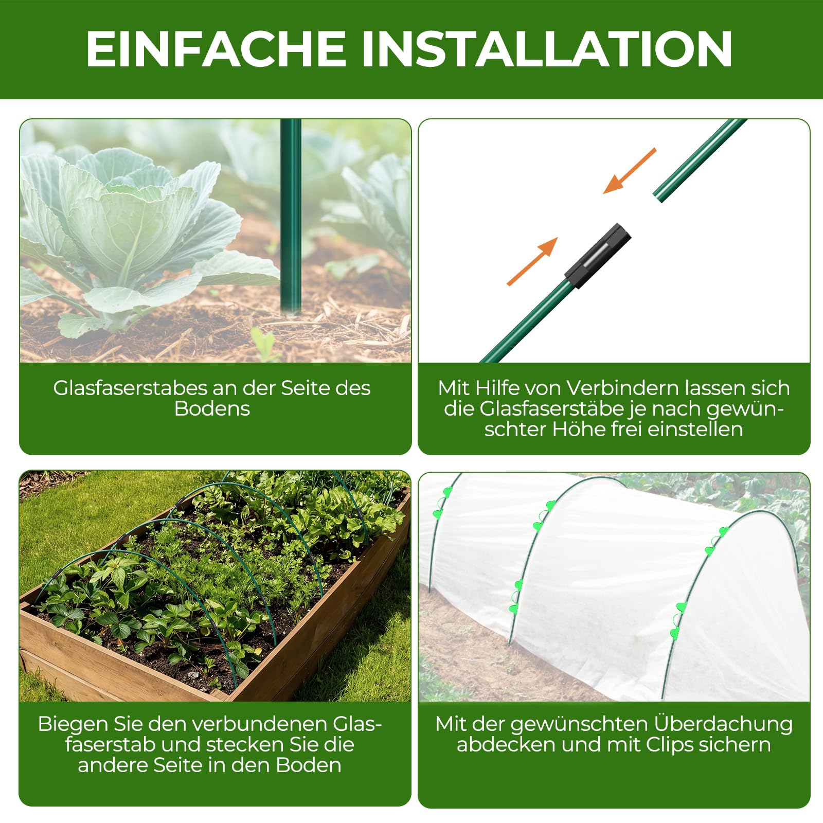 40Pcs Pflanztunnel Bögen，155×65cmFolientunnel für Hochbeet mit 106 Teilen，Pflanztunnel Bögen für Hochbeet,Frühbeet Tunnel DIY Pflanze Unterstützungfür Garten Zeile Abdeckung Pflanzen Obst Gemüse