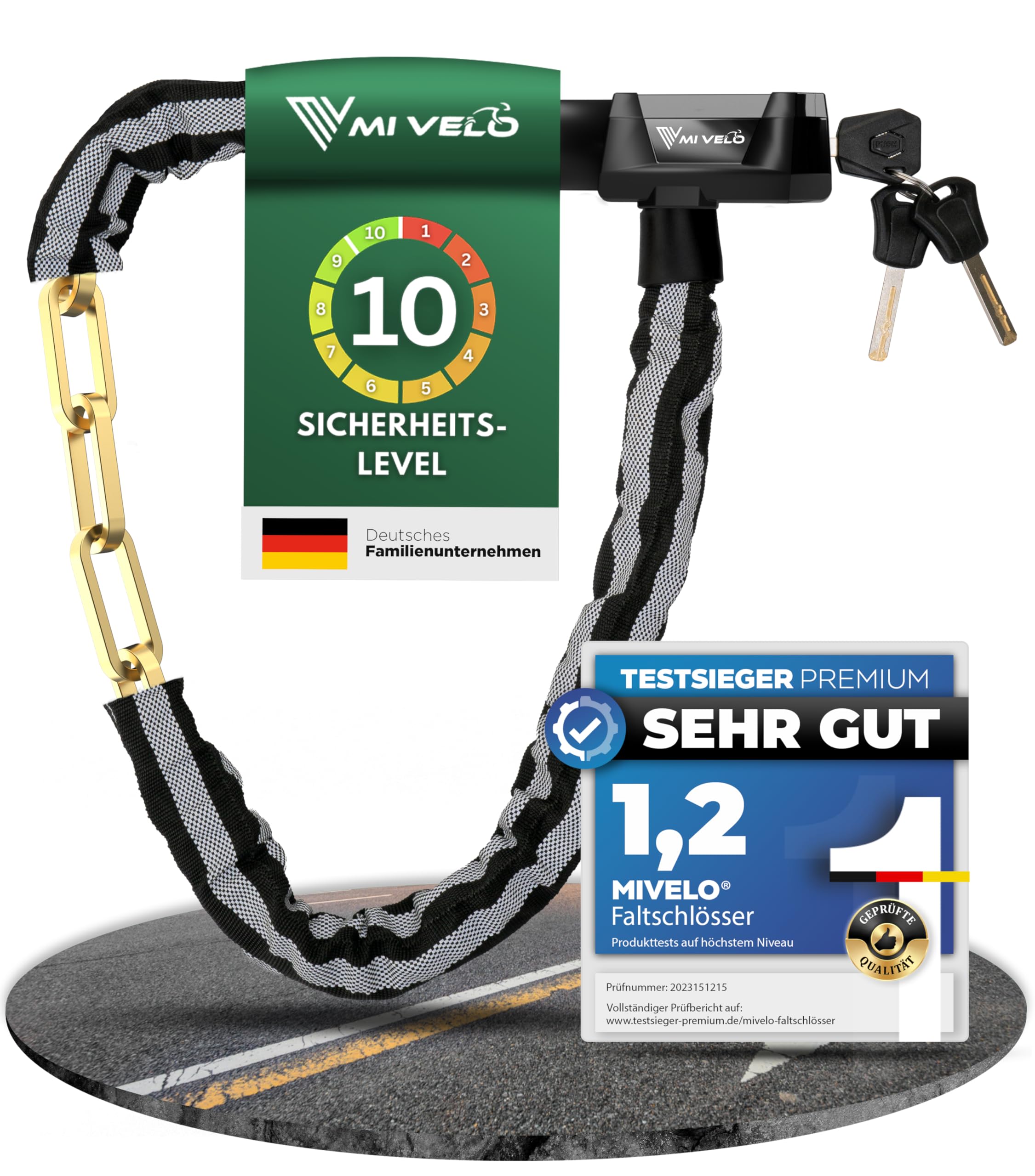 MIVELO Fahrradschloss Kettenschloss hohe Sicherheit 100cm lang I Fahrrad Schloss 8mm gehärteter Stahl I Ideal für E Bike, MTB & Rennrad (Mit Schlüssel & LED-Beleuchtung)