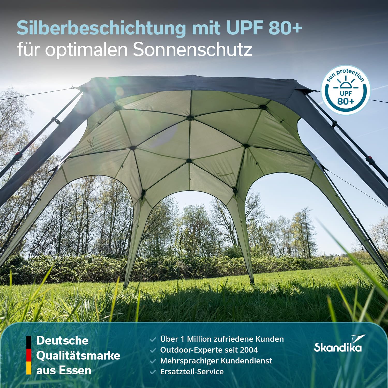 Skandika Pavillon Lundholm 462 Quick-Start | Outdoor Gartenpavillon, 2 Seitenwände, Quick-Up Gestänge, 230 cm Stehhöhe, Sonnenschutz UPF 80+, wetterfest | Partyzelt für Garten, Festival, Strand