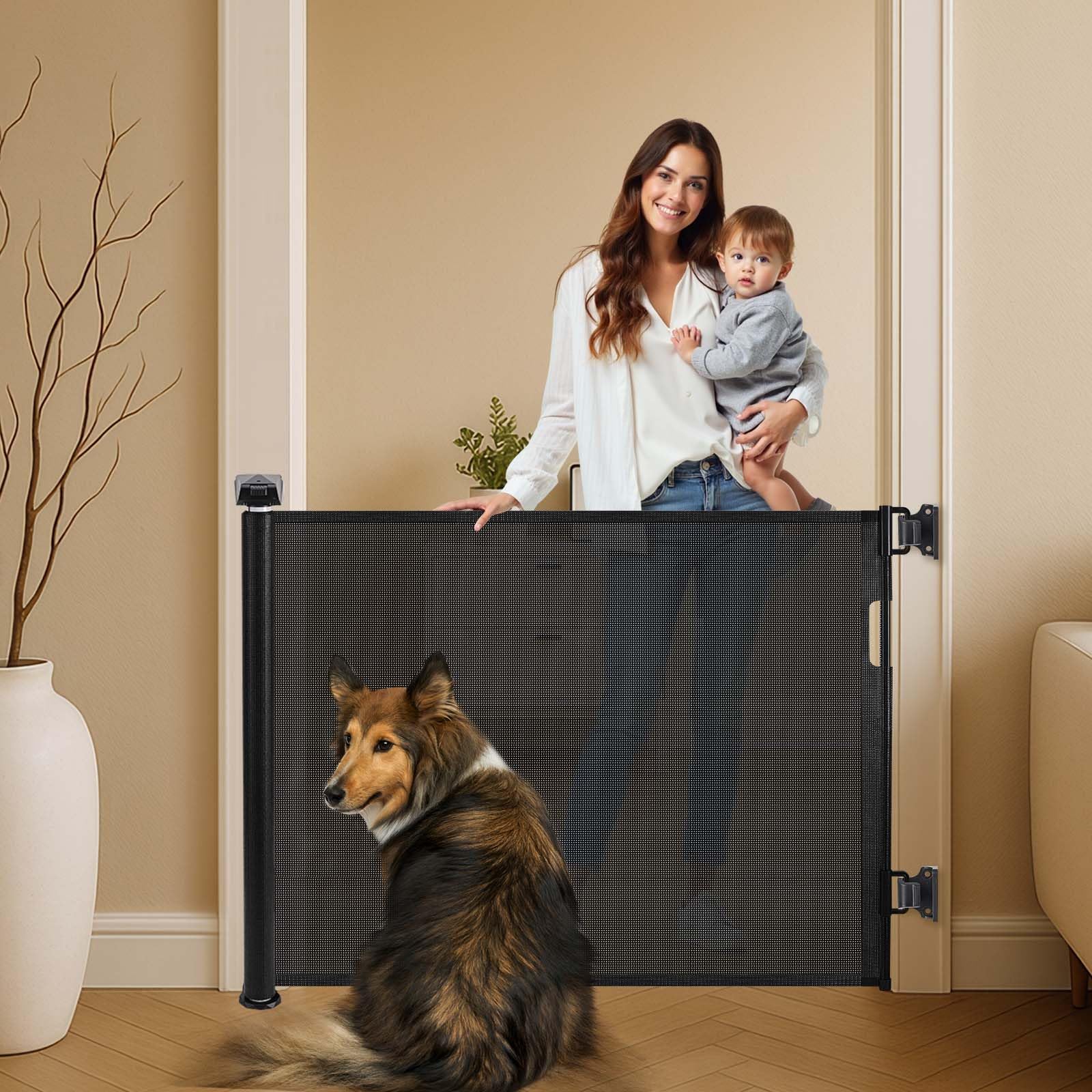 Barandilla de Seguridad retráctil, barandilla de Seguridad Barandilla de Seguridad para niños, Gatos y Perros, 0-150cm Apta para Interiores y Exteriores Barrera Seguridad niños