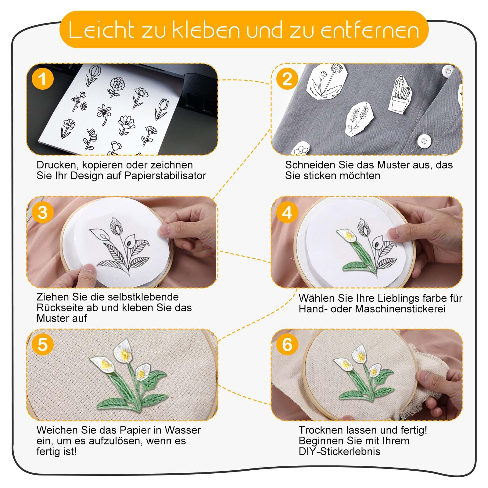 POFIBO Borduurvlies, in water oplosbaar, A4, zelfklevend, in water oplosbaar, snijdt in verschillende maten, voor printers en handnaaivliesen, 12 stuks POFIBO Borduurvlies, in water oplosbaar, A4, zelfklevend, in water oplosbaar, snijdt in verschillende maten, voor printers en handnaaivliesen, 12 stuks