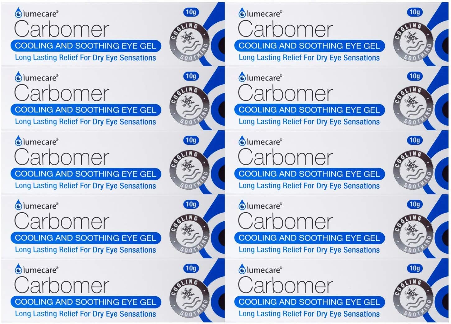Lumecare Carbomer Cooling and Soothing Eye Gel for Dry Eyes. 10 Tube Multipack