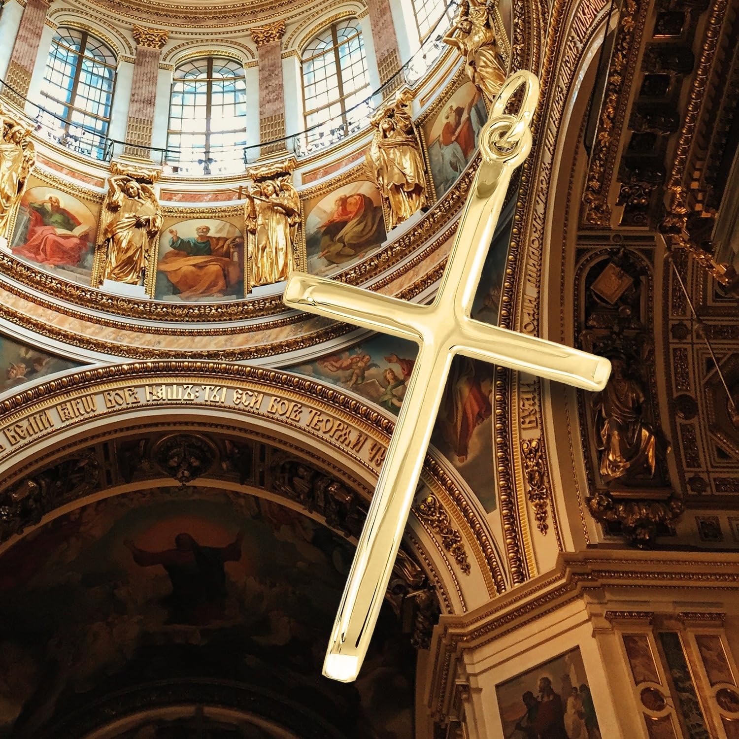 forme di Lucchetta - Ciondolo con Croce Cristiana in Vero Oro 18 carati | per Uomo e Donna | per Catenina fino a 4mm