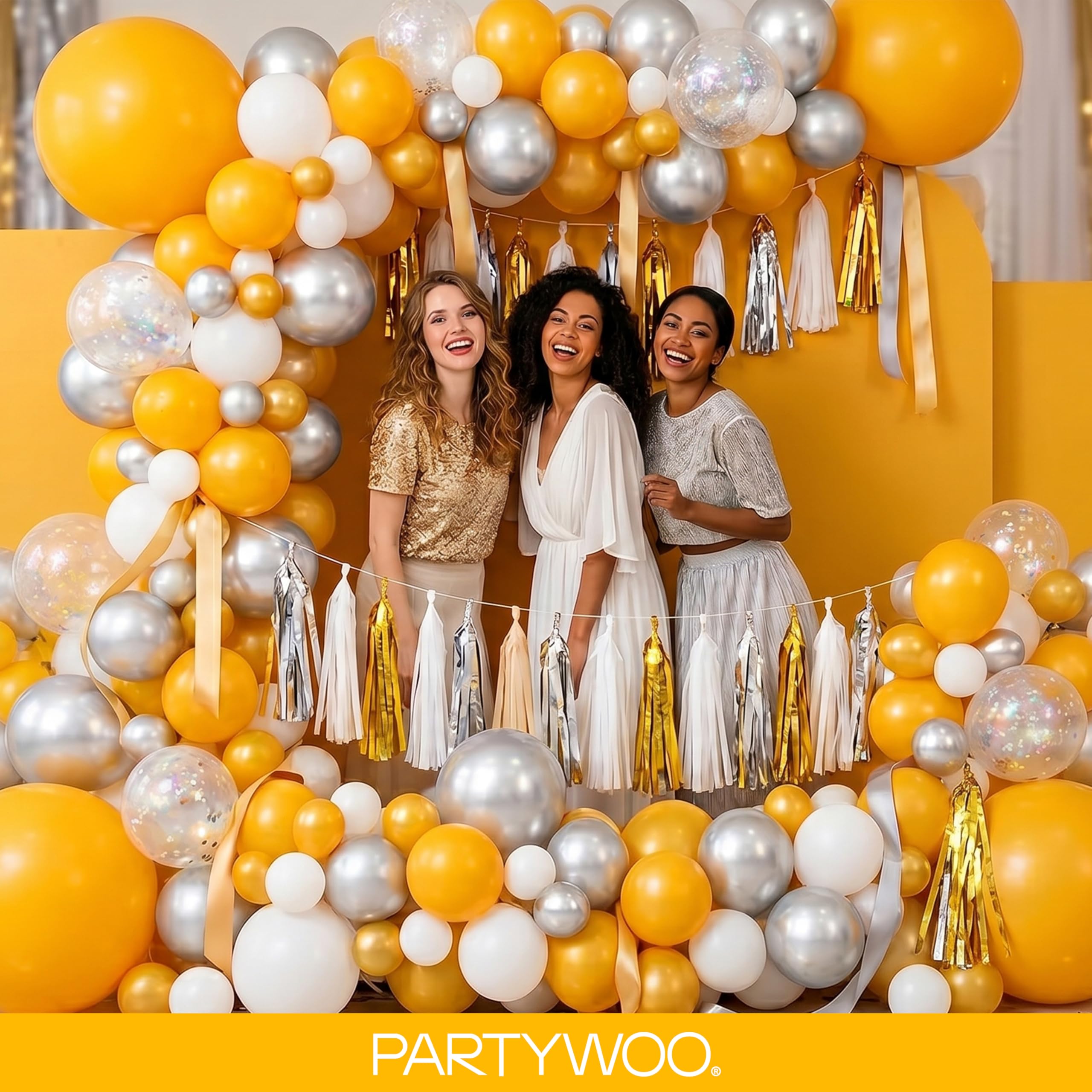 PartyWoo Globos de color amarillo mostaza, 140 piezas de diferentes tamaños de 18, 12, 10 y 5 pulgadas, kit de arco de globos de otoño para cumpleaños, baby shower, girasol, pequeño lindo, decoración