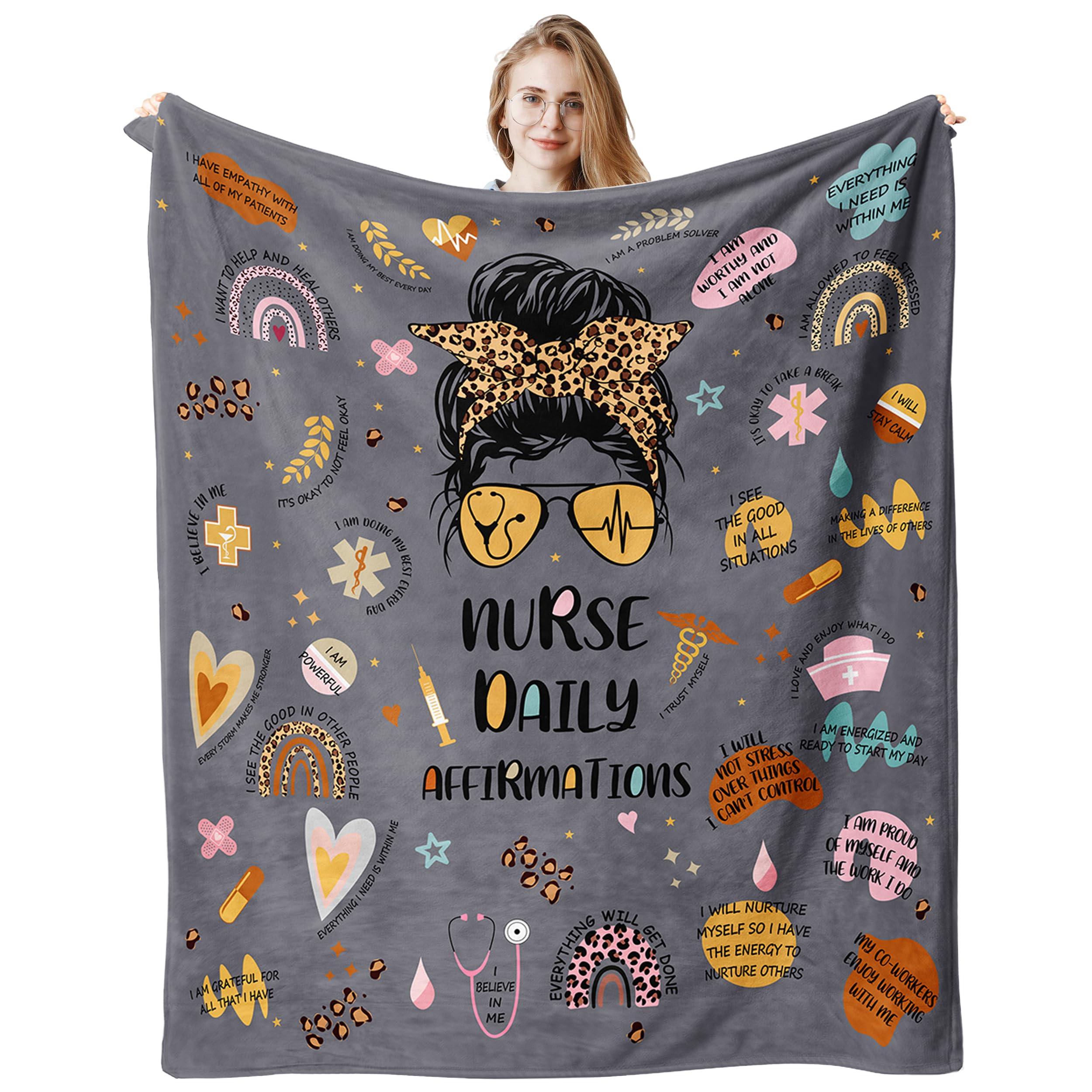 Nurse Gifts for Women Men, Nurses Week Day Gifts 2025, Nurse Blanket with Daily Affirmations 50"x 60", LPN RN Appreciation Gift for Nurses Practitioner, Nursing School Graduation Birthday Gift
