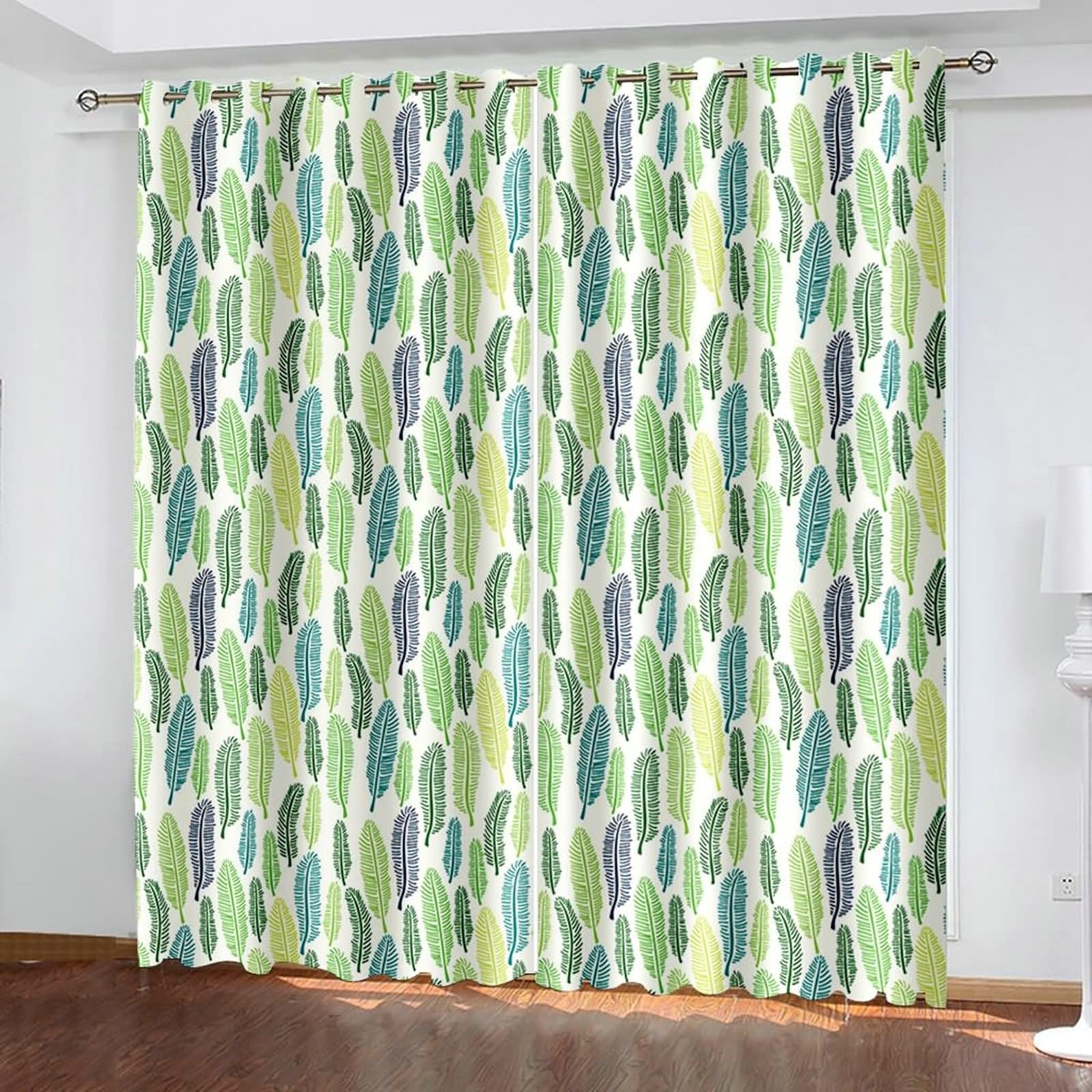 Gardinen Blickdicht, Thermovorhänge Grün Blattmuster 2er Set H 160 x B 96 cm Abdunkelnde Vorhänge Ösen für Wohnzimmer