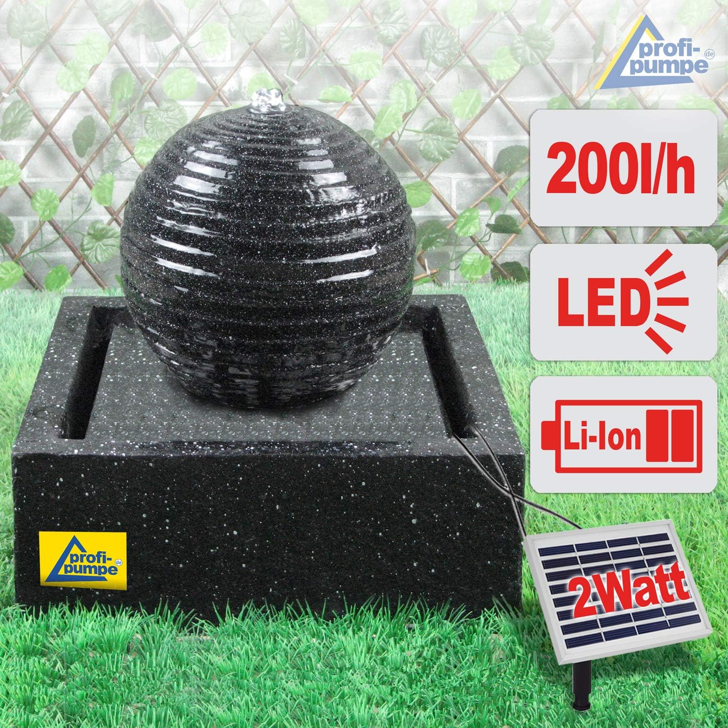 Fontaine de Jardin, Fontaine Solaire, Bain d'oiseaux, Cascade, décoration de Jardin avec Pompe, Jeu d'eau pour Jardin, terrasse, Balcon, très décoratif, lumière de Jardin LED (Modern-2)