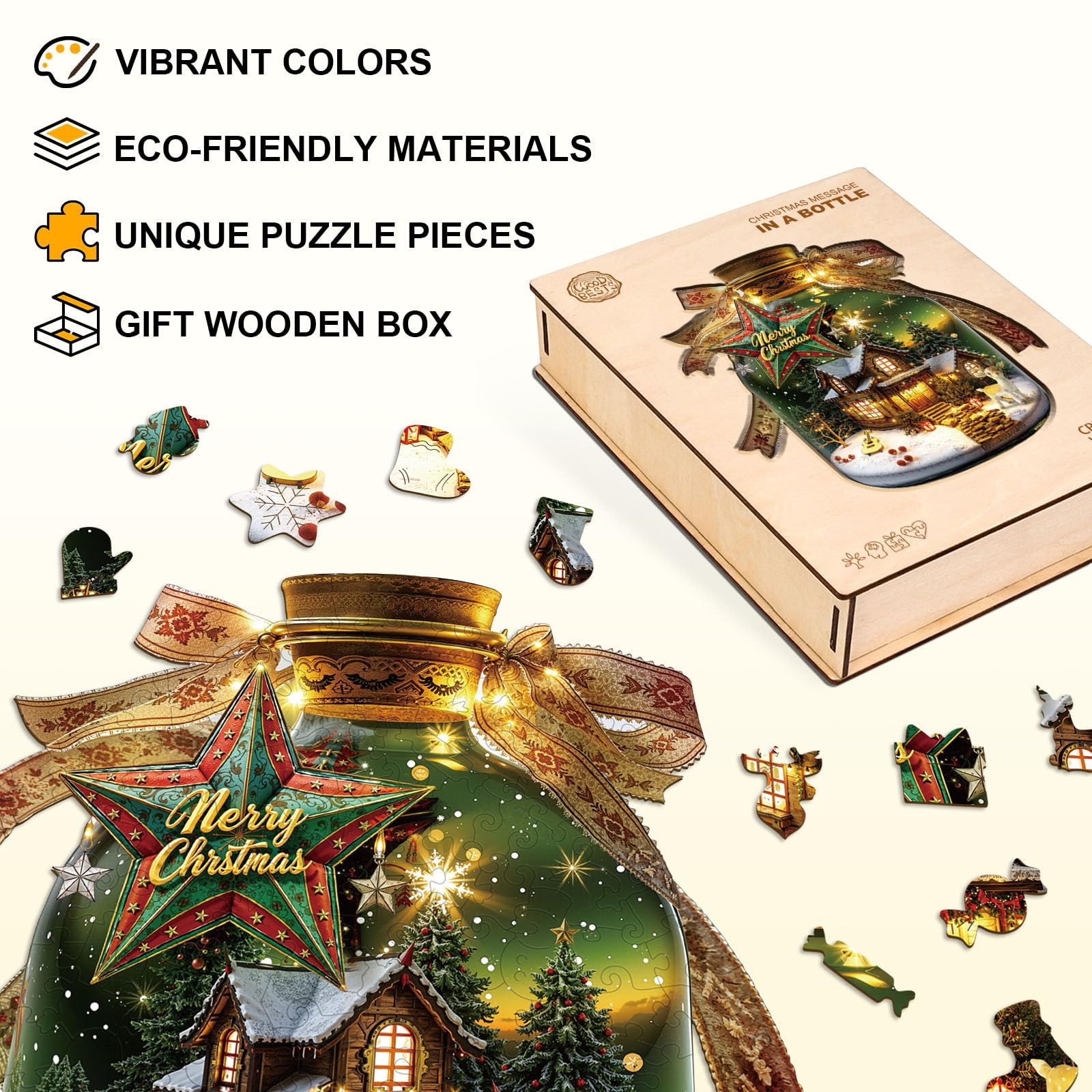 Rompecabezas de Madera para Adultos,370 Piezas Mensaje de Navidad en una Botella Puzzle de Madera,Puzzles para Adultos con Caja de Regalo, Decoración del Hogar
