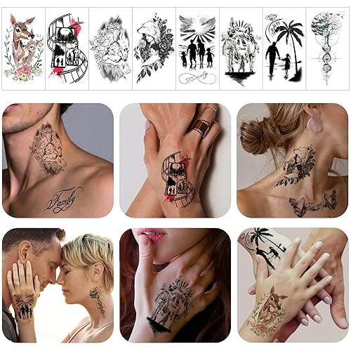 Miniatura 5 de 77 hojas de tatuajes temporales para la familia, tatuaje familiar falso para parejas, citas, reunión familiar, símbolo de unidad de amor, tatuaje