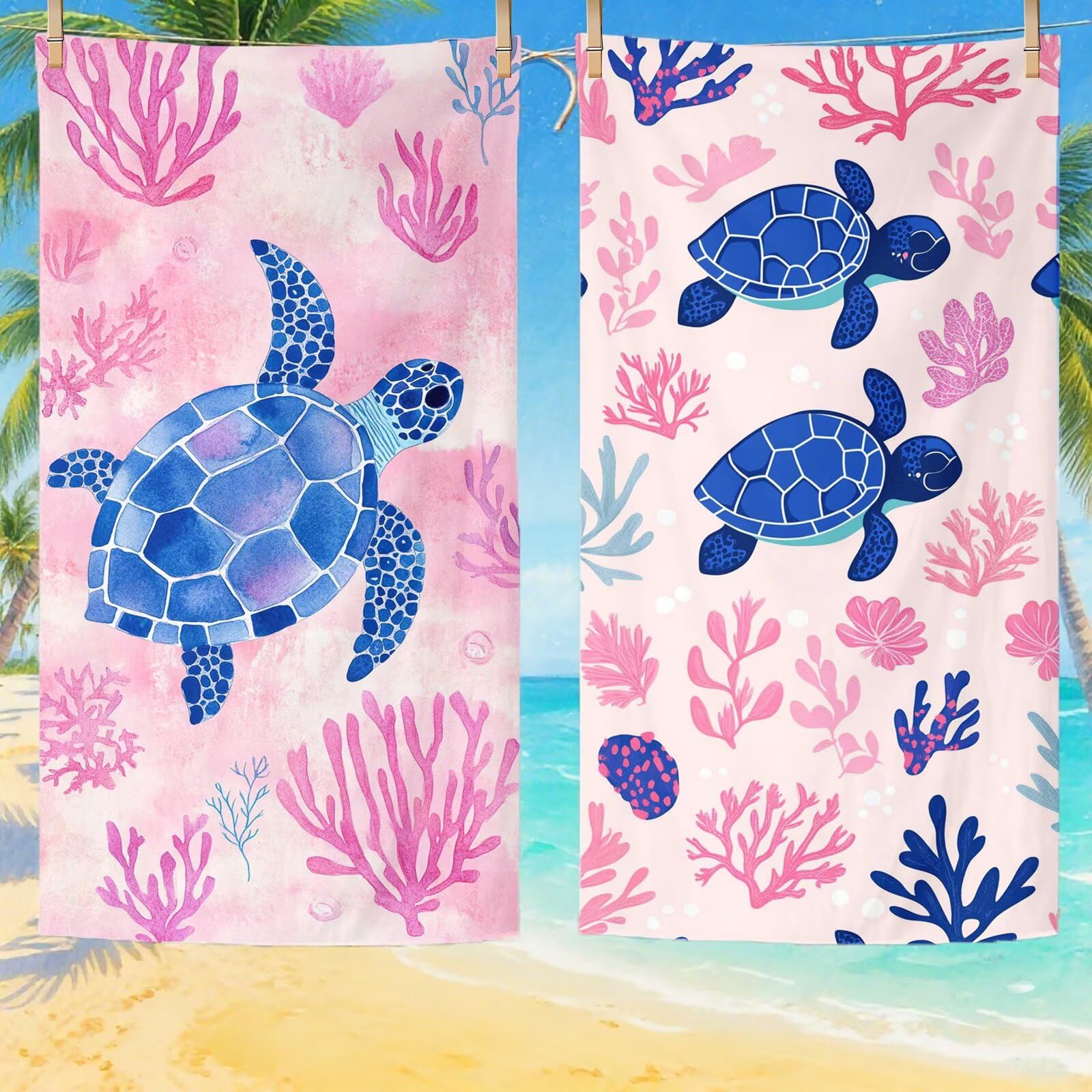 Telo Mare Microfibra, Telo Mare Grande 200 x 100 cm Set da 2, Antisabbia Asciugatura Rapida Assorbente Salvietta da Spiaggia Asciugamano per Palestra Piscina Viaggi Sport Picnic, Regali Donna Q-647