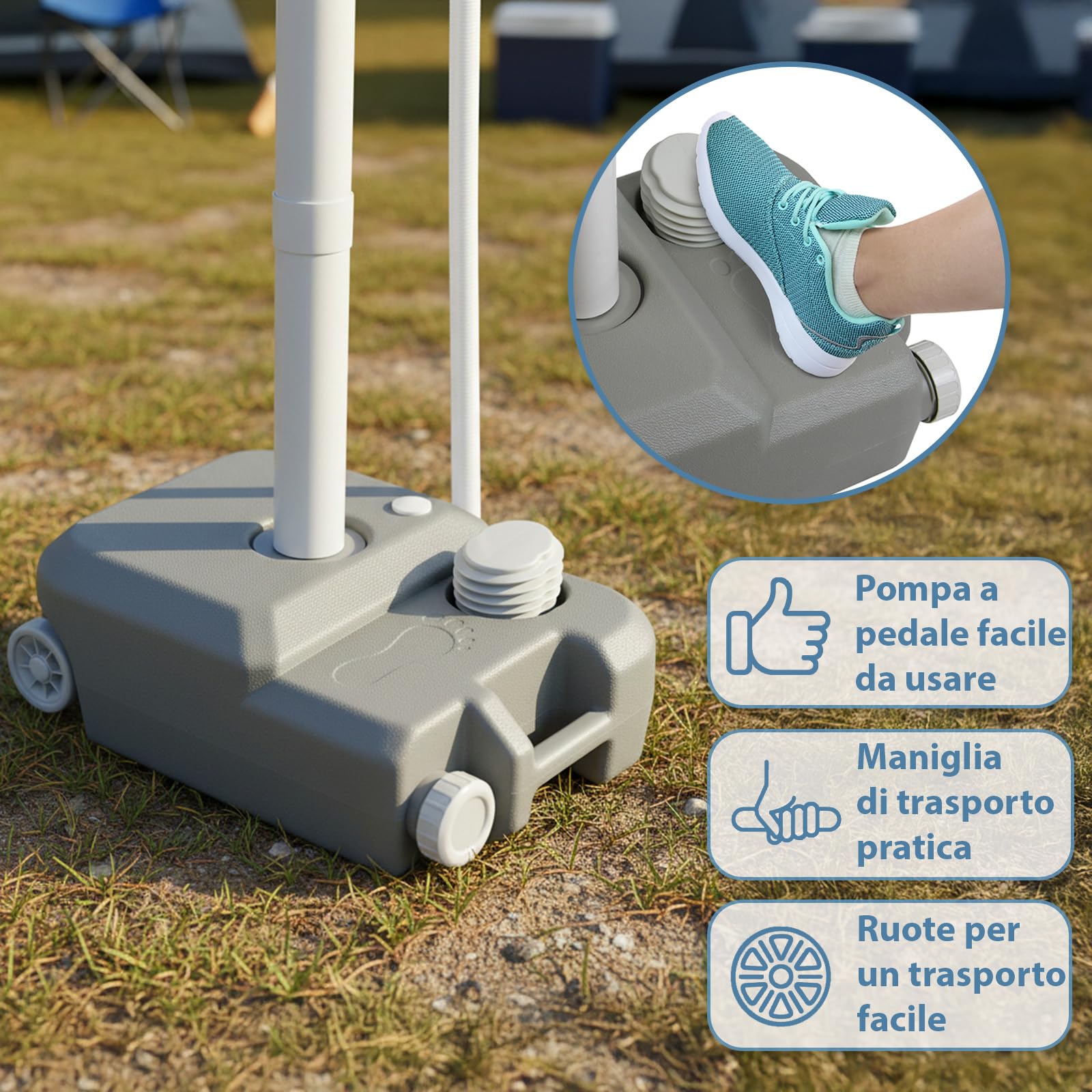 Montafox Lavandino da Esterno 21 L - Lavabo da Campeggio Mobile con Pompa a Pedale Dispenser Sapone e Porta-Asciugamani