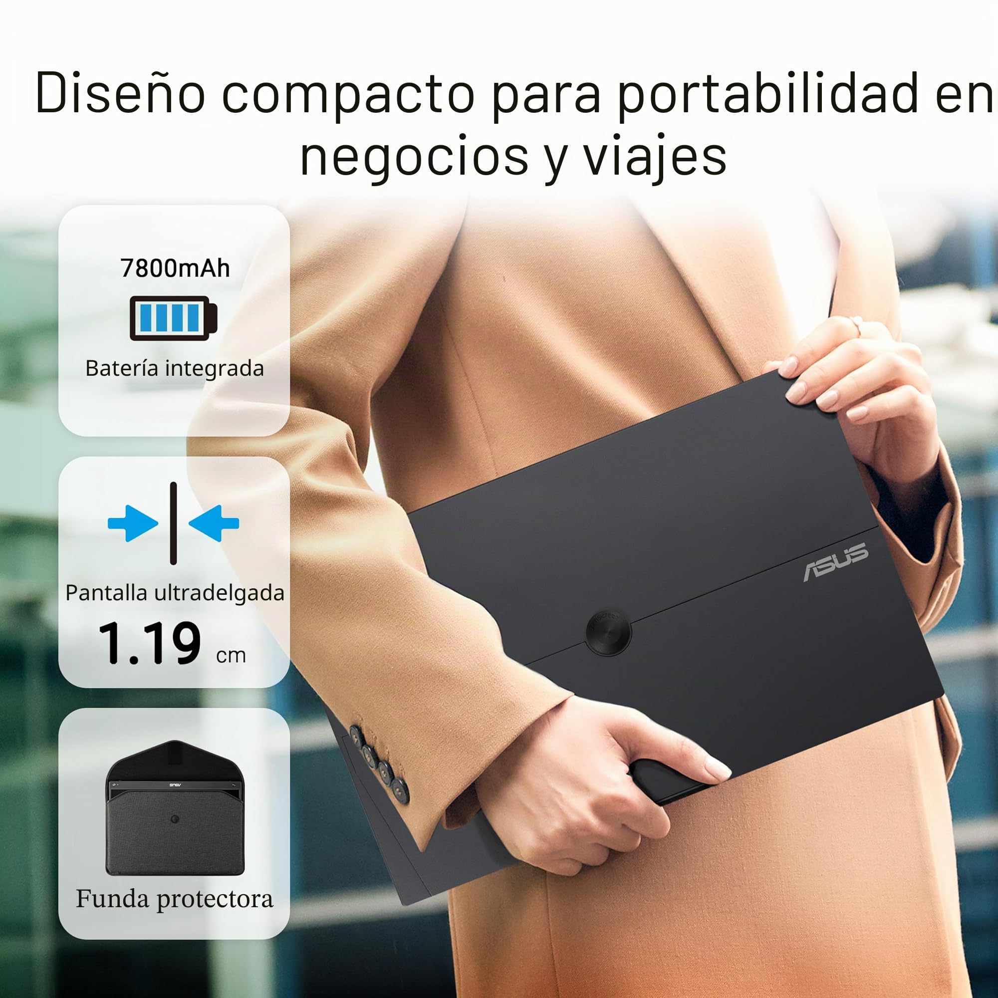 ASUS ZenScreen Touch MB16AMTR Monitor USB portátil de 15.6 Pulgadas, FHD (1920 x 1080), IPS, táctil, batería integrada, señal híbrida, Mini-HDMI, Toma para trípode, Flicker Free, Low Blue Light
