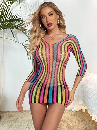 Women Sexy Fishnet Lingerie See Through Sleepwear Babydoll Chemise Mini Dress