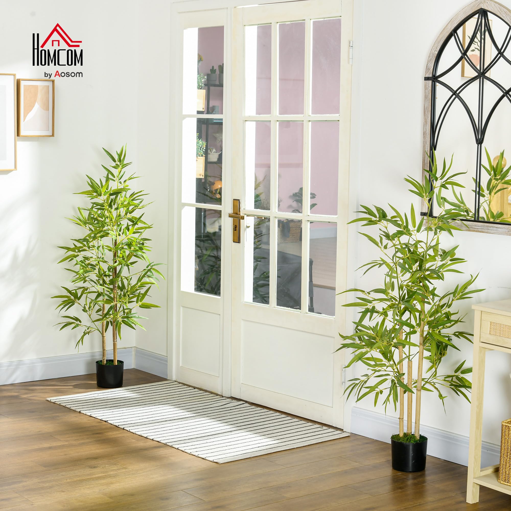 HOMCOM 2 Plantas Artificiales con Maceta Plantas Sintéticas de Bambú con 498 Hojas para Decoración en Salón Oficina Casa Ø15x120 cm Verde