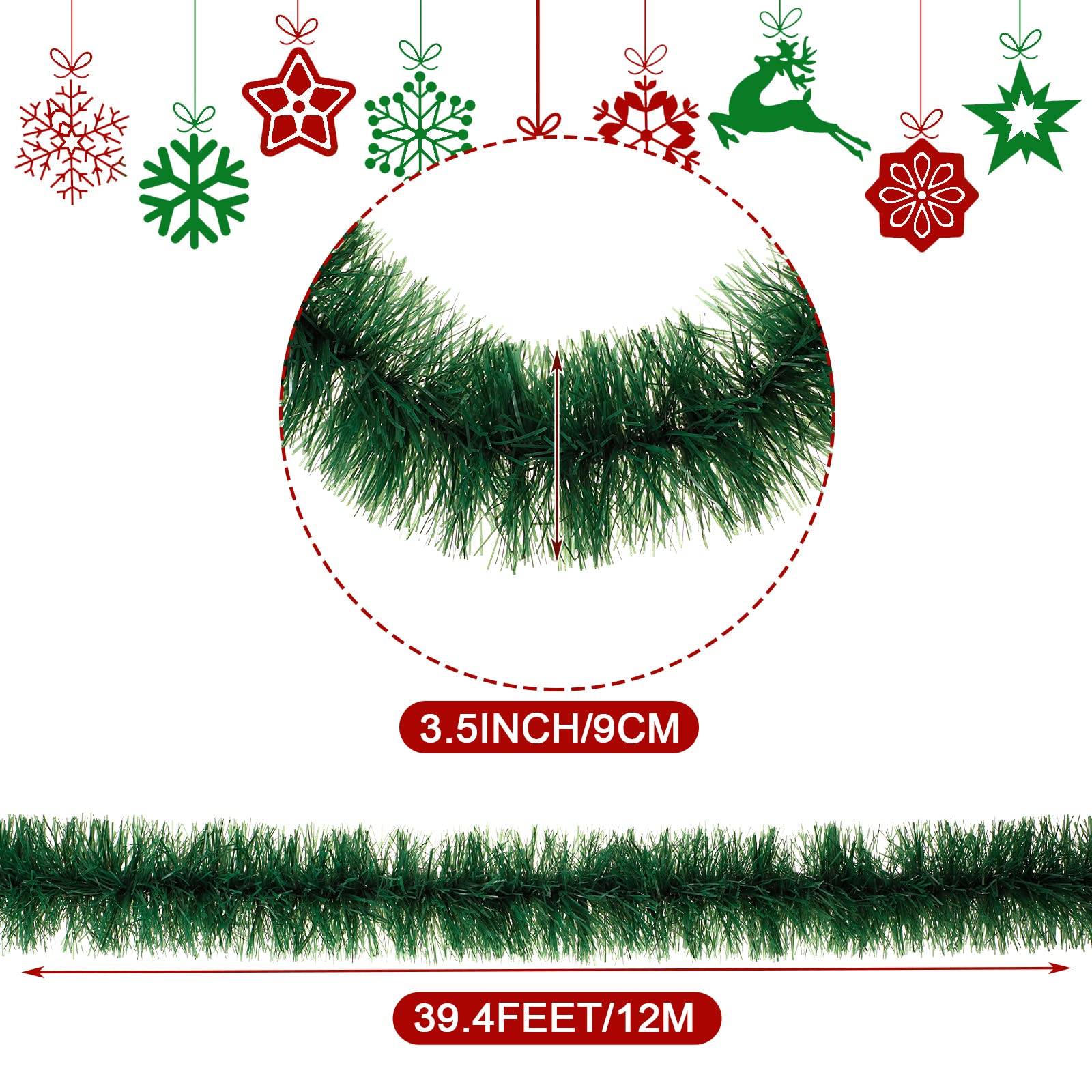 39.4ft Black Christmas Tinsel Garland - Metallic Twist Shiny Hanging Decor For Trees, Parties, Indoor & Outdoor Holiday Ornaments