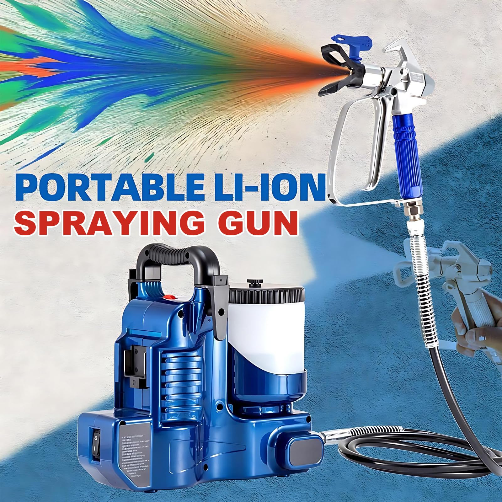 Pulverizador de Pintura inalámbrico Airless de 550 W, Pistola pulverizadora portátil con batería de Litio, tolva de 1,2 L, presión máxima de 15 MPa y Ajuste de 6 velocidades 2battery