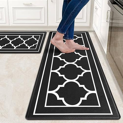 Miniatura 1 de Yinhua Juego de 2 tapetes de cocina para piso, color negro marroquí, juego de 2 tapetes antifatiga para el suelo de la cocina, alfombras de cocina