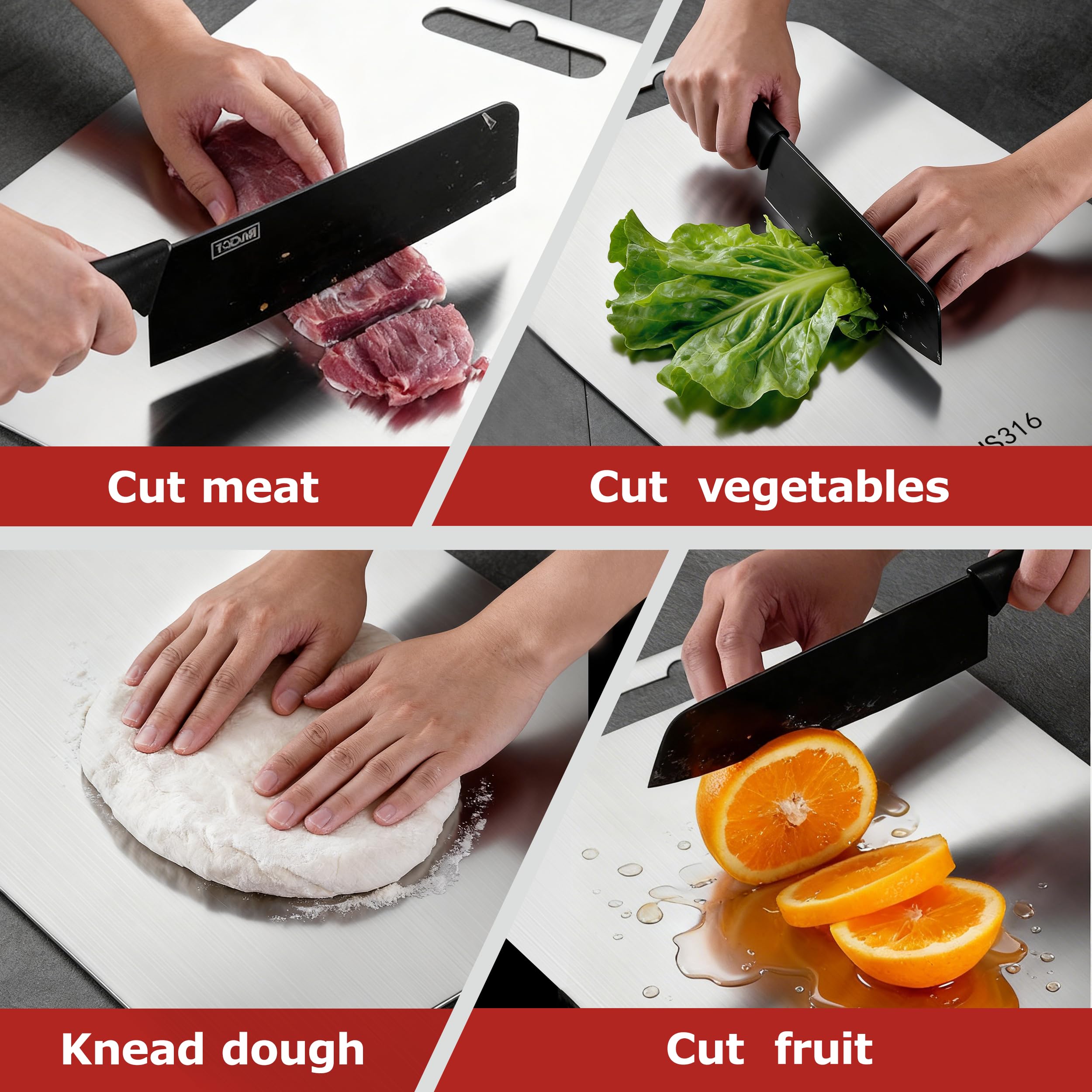 Set 3 Taglieri In Titanio Lavabili In Lavastoviglie – Doppio Lato: Antigraffio Per Carne E Superficie Spazzolata Per Frutta E Verdura, Senza BPA