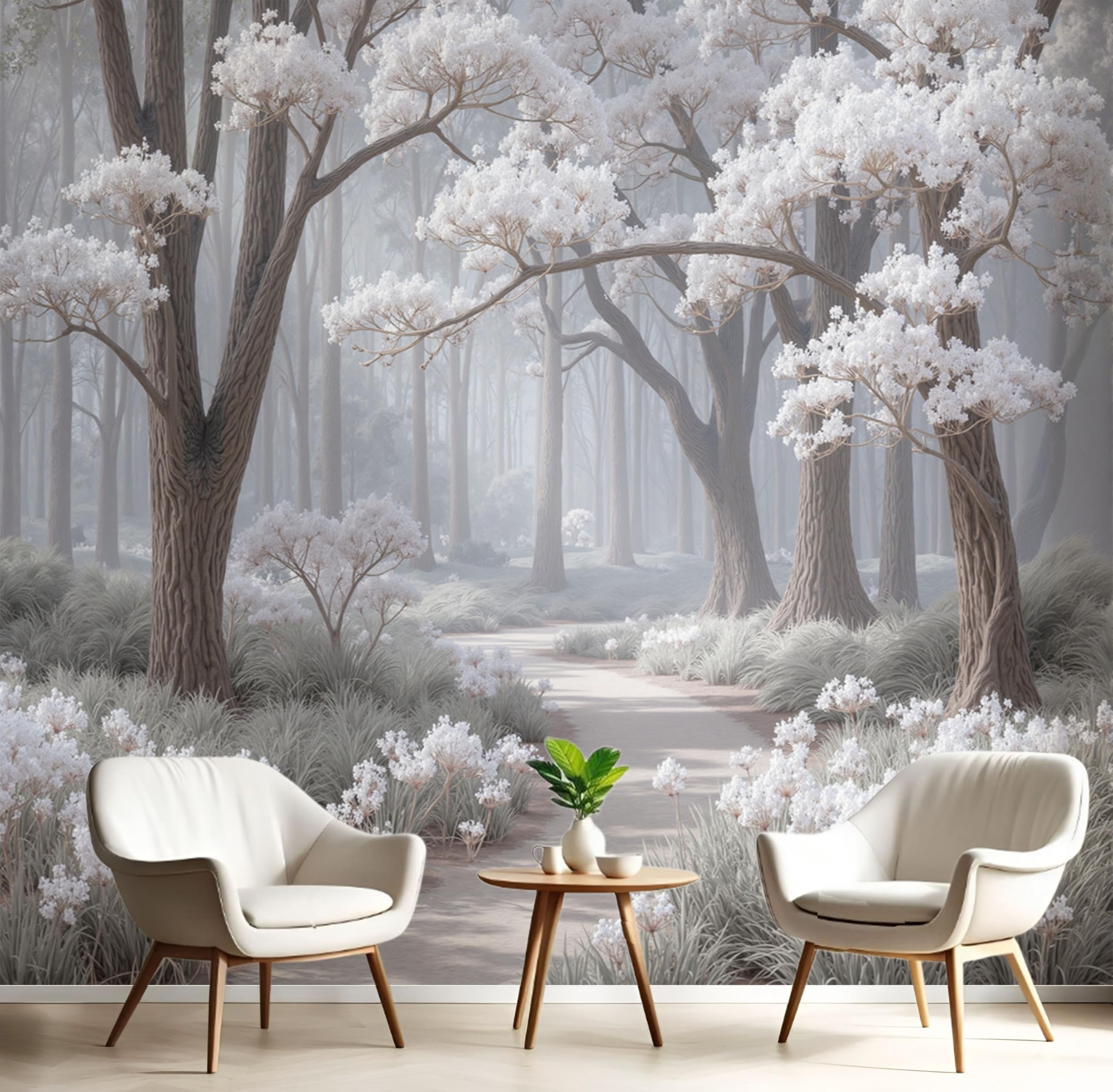 Papier peint soie paysage forestier haut de gamme pour déco murale chambre