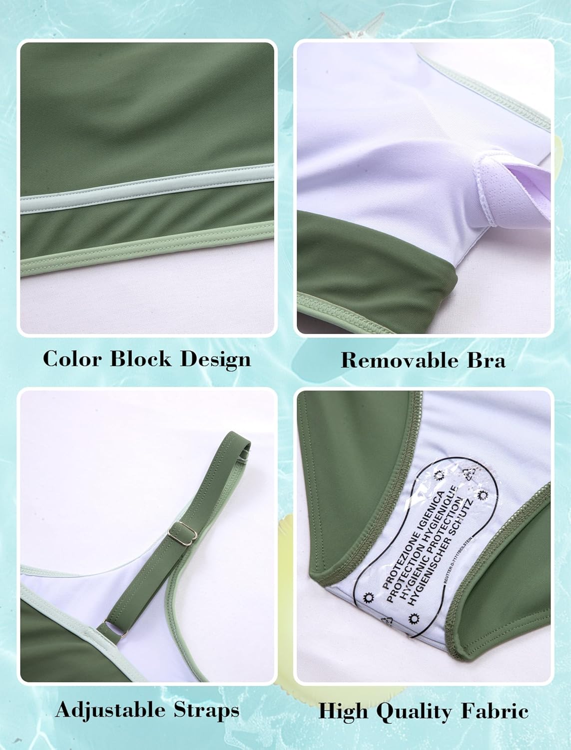 HOZIY Tween Girls Bikini Sets Sporty Color Block Two Piece Adjustable Straps Swimsuits with Chest Pad Size 10-18 Years