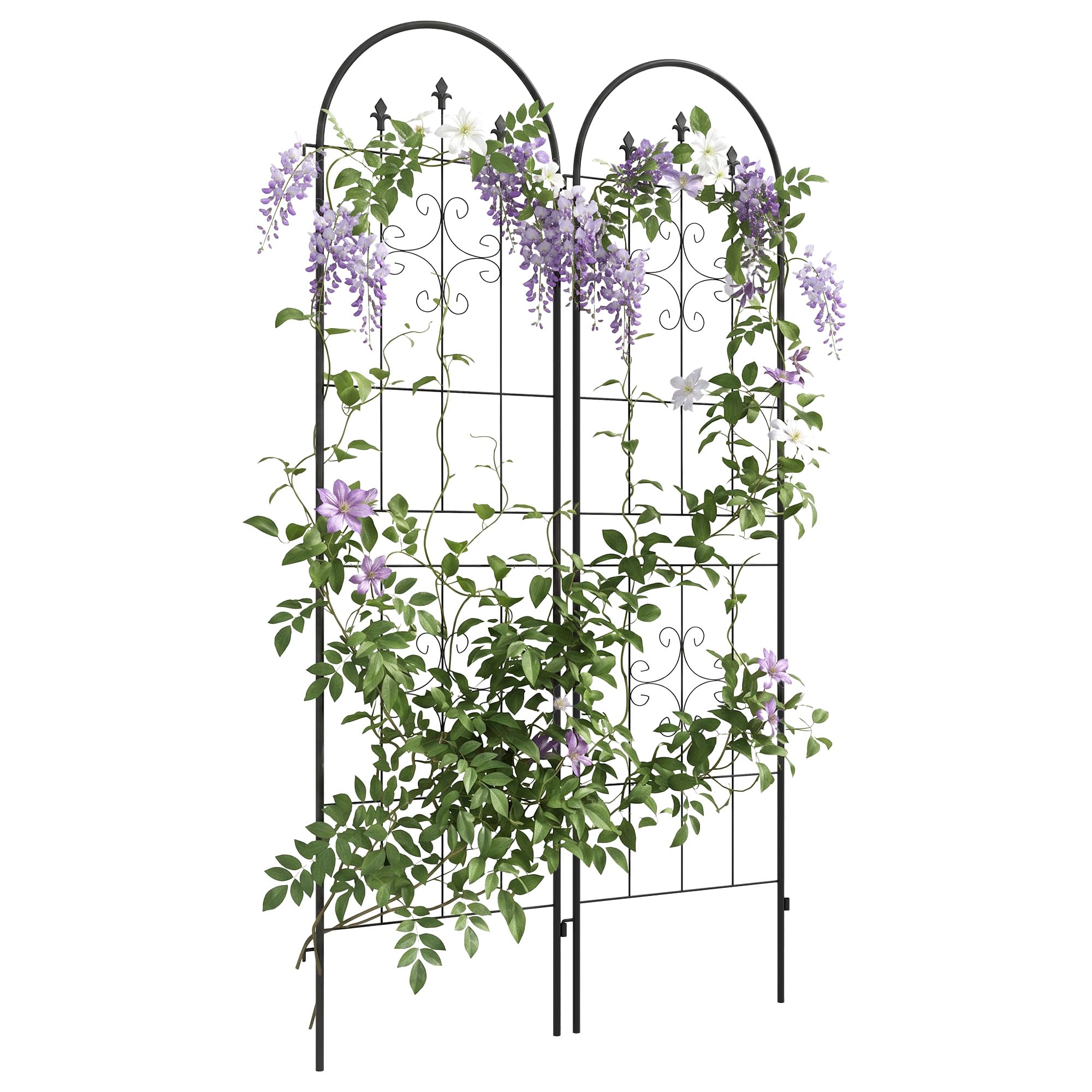 Outsunny Juego de 2 Enrejados de Jardín, Soportes para Plantas Trepadoras con Marco de Acero, para Frutas, Verduras, Flores, Decoración Exterior para Patio, Terraza, 50x180 cm, Negro