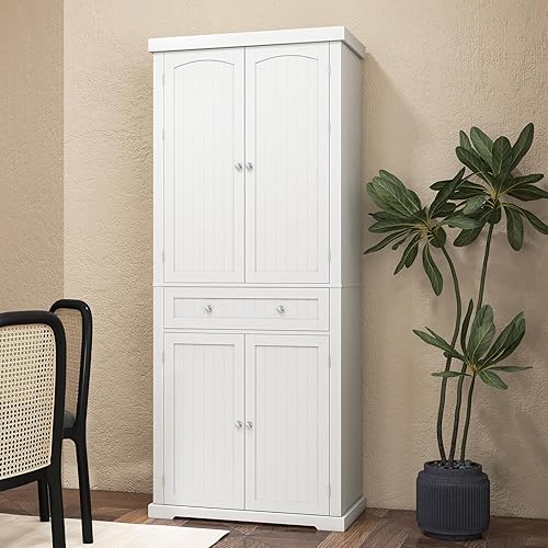 Miniatura 4 de LOKO Armario de almacenamiento de despensa de cocina de 72 pulgadas de alto, armario independiente con 4 puertas, estantes ajustables de 3