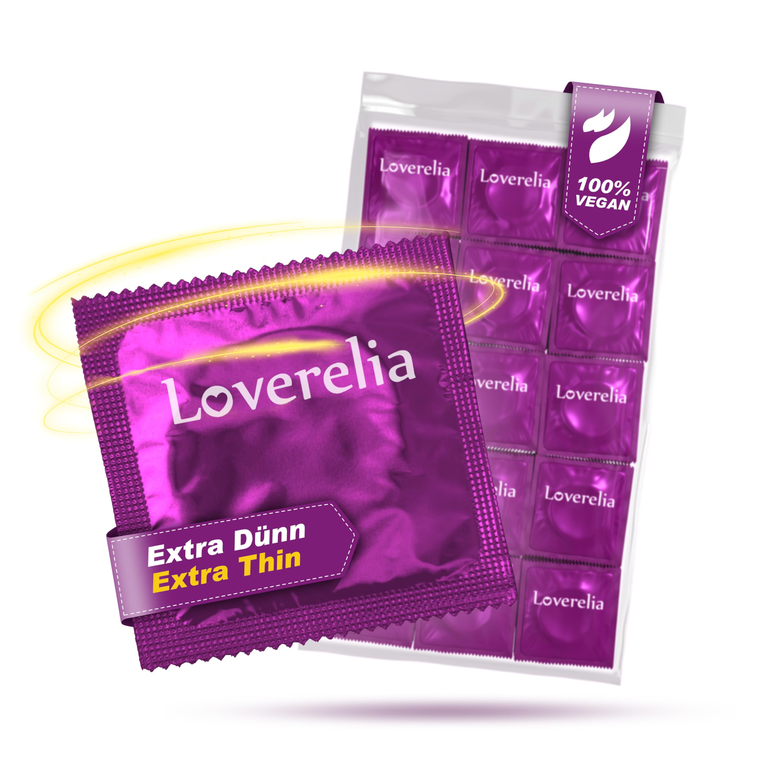 Préservatifs Loverelia "Extra Thin" - vivez les moments intimes le plus naturellement possible - latex de caoutchouc naturel - végétalien - réel au toucher - paquet de 200 (4 x 50 pièces)