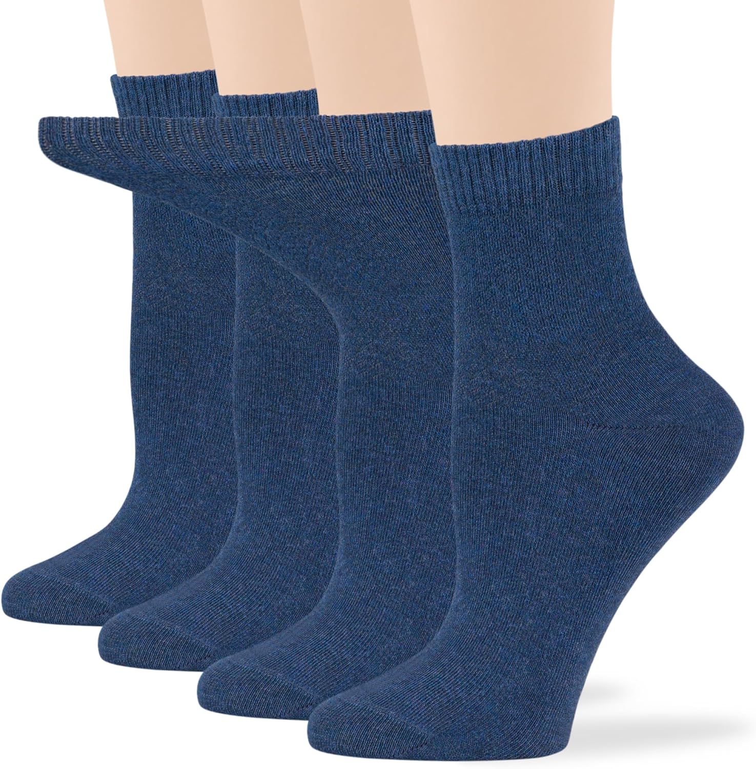 7BIGSTARS KINGDOM Women's Cotton Diabetic Quarter Non-Binding Extra Wide - 4 Pack Large - Solid Seamless - Sock Size 10-12 Shoe Size 8-12 L Light Navy