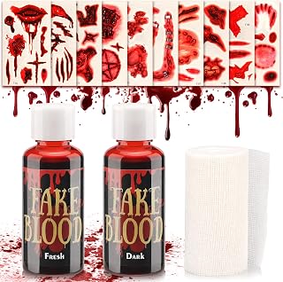 Fake Blood Halloween Makeup Kit With Waterproof Scar Wound Tattoo Stickers (13 Pieces)