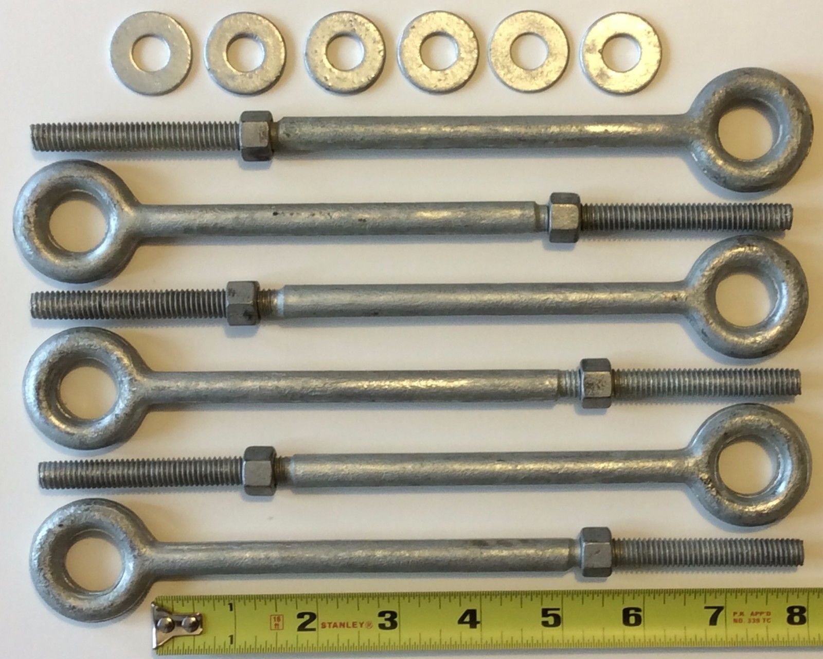 Eye Bolts (6pk) 3/8" x 8" Drop Forged Galv Eye Bolts for Batting Cage Cable Kit