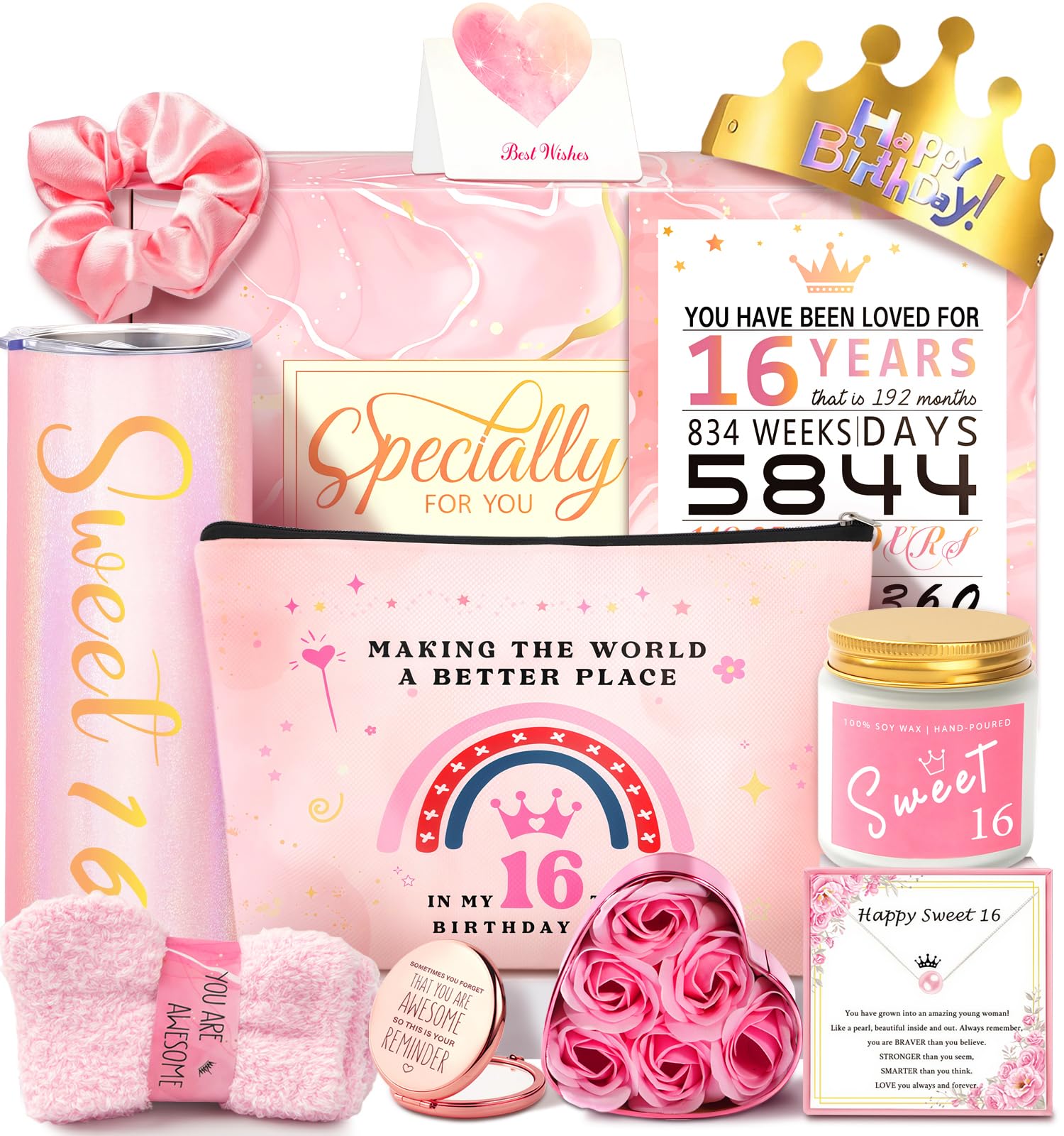 Sweet 16 Geschenke für Mädchen, 16. Geburtstag, Geschenke für Mädchen, 16 Jahre altes Mädchen, Geburtstagsgeschenkideen, einzigartig, trendig für Teenager, Tochter, Nichte, Enkelin, sie Happy 16th