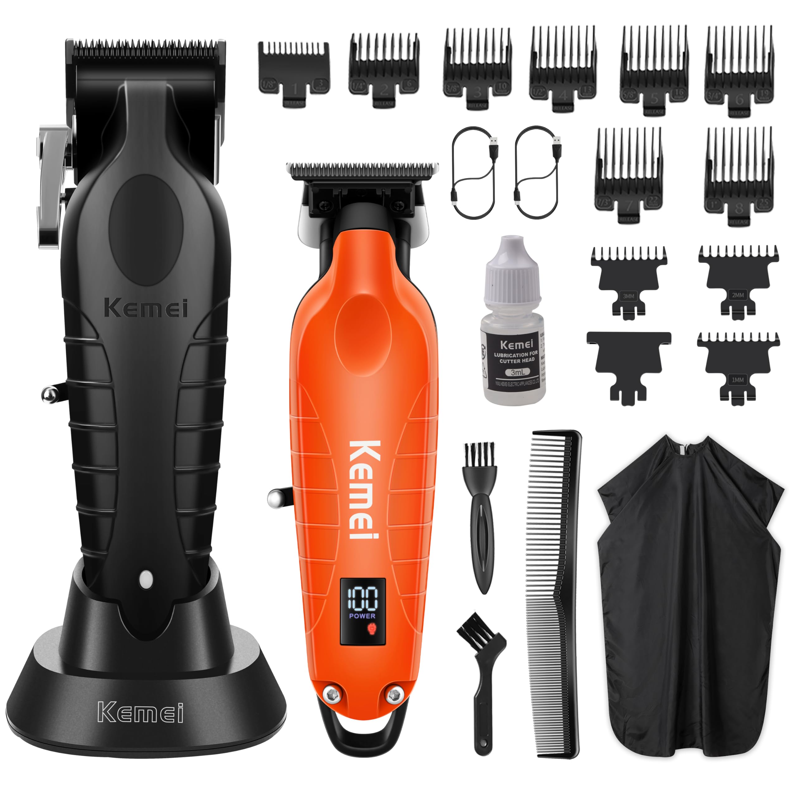 KEMEI Set di tagliacapelli da uomo, tagliacapelli professionale e tagliacapelli, senza fili, senza fili, con display a LED, 11 pettini guida