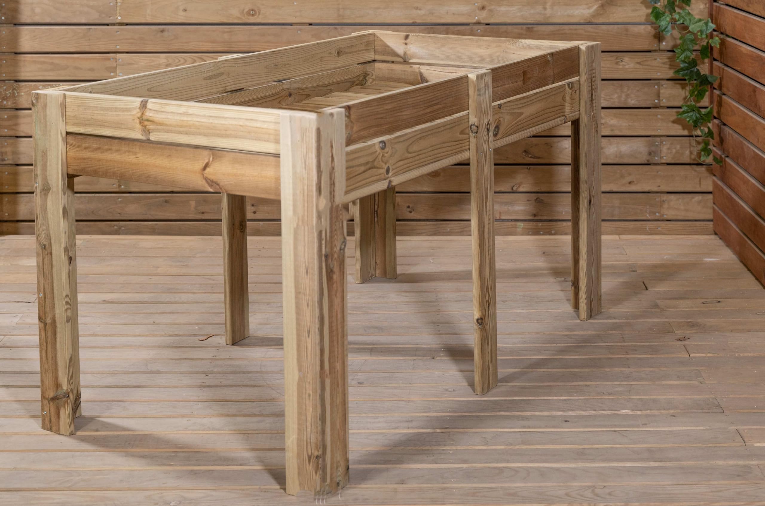 Mesa de Cultivo de Madera con Cajón de 20 cm de Profundidad, Tratada para Exterior - VidaHuerto (200x80x80 cm)