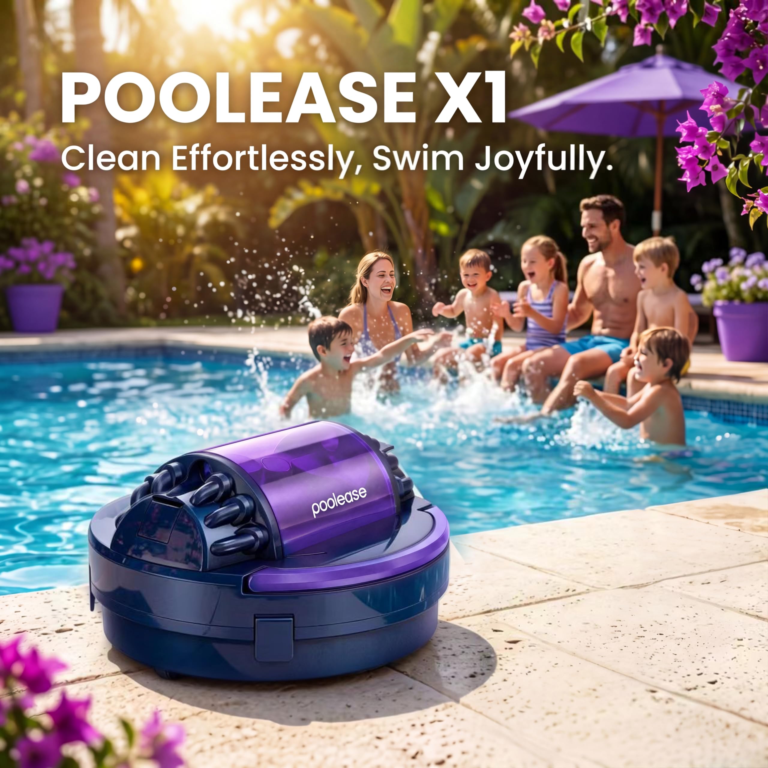 Poolroboter, Poolsauger Akku mit 100 Minuten Laufzeit, Automatische Reinigung mit Selbsteinparkfunktion, 2L Filterkapazität Poolreiniger für Flache Pools bis zu 90㎡