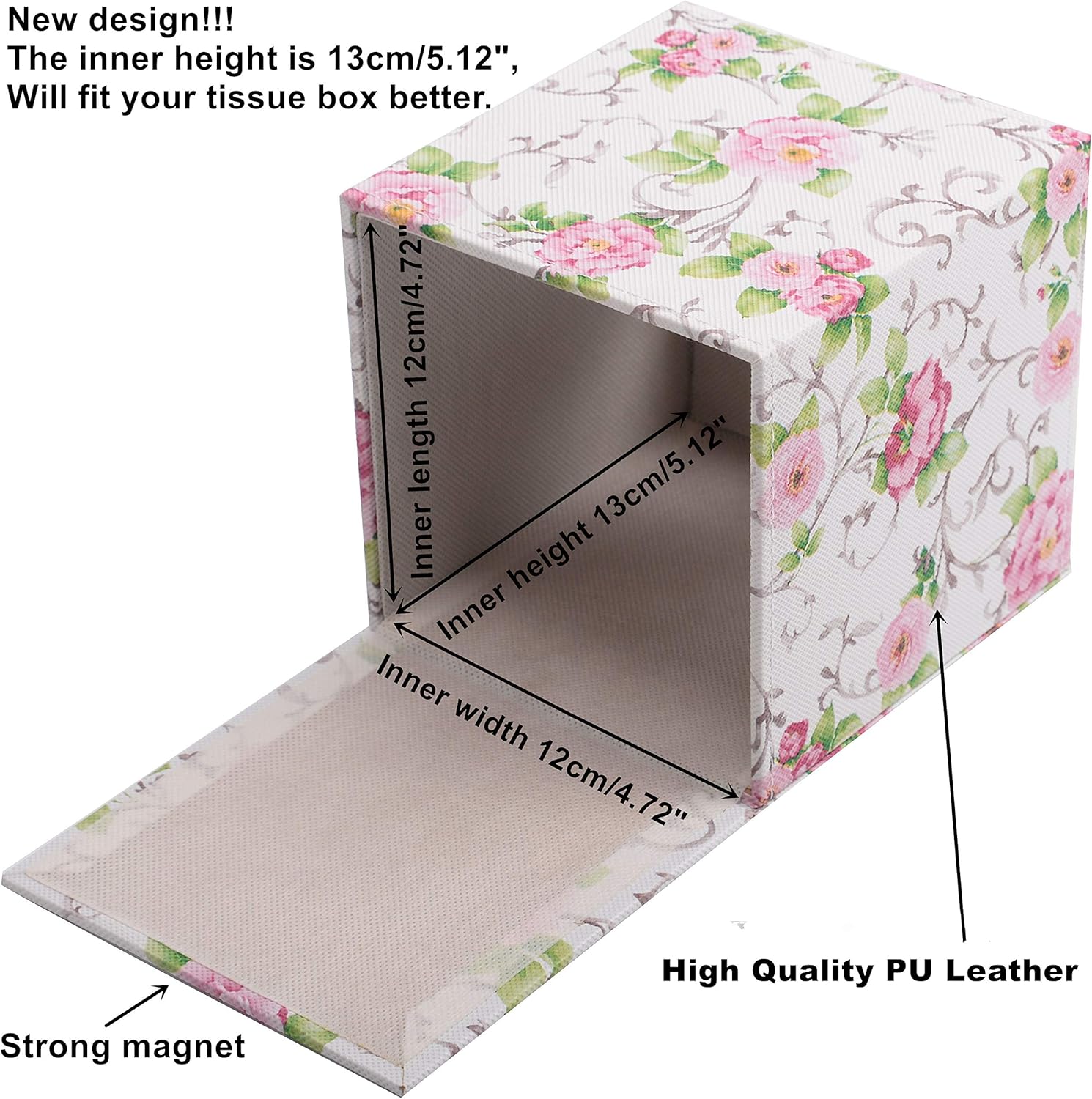 S Forever Home Decor Cube Tissue Box Holders PU Leather Square Tissue Box Cover (Blue Rose, 5.32" L x 5.32" W x 5.51" H)