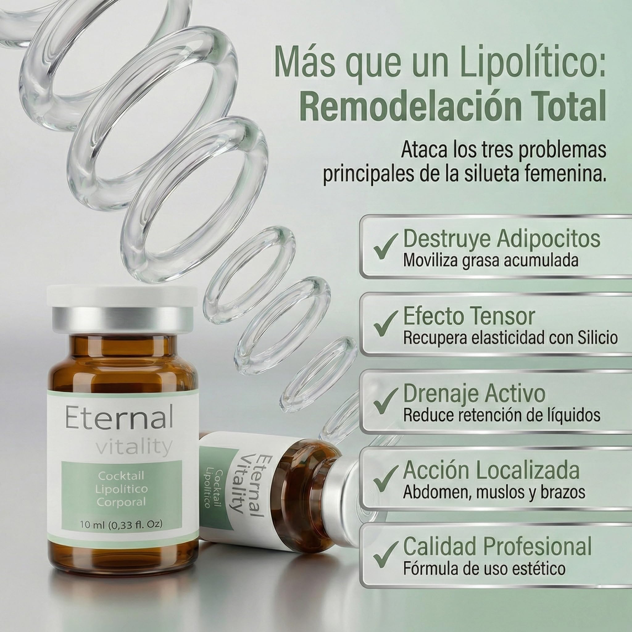 Anticelulítico Reductor Potente – Cocktail Corporal Lipolítico, Ampolls de 5ml, quemagrasas Abdominal, Reductor y Reafirmante para celulitis piernas y glúteos (3 Viales)